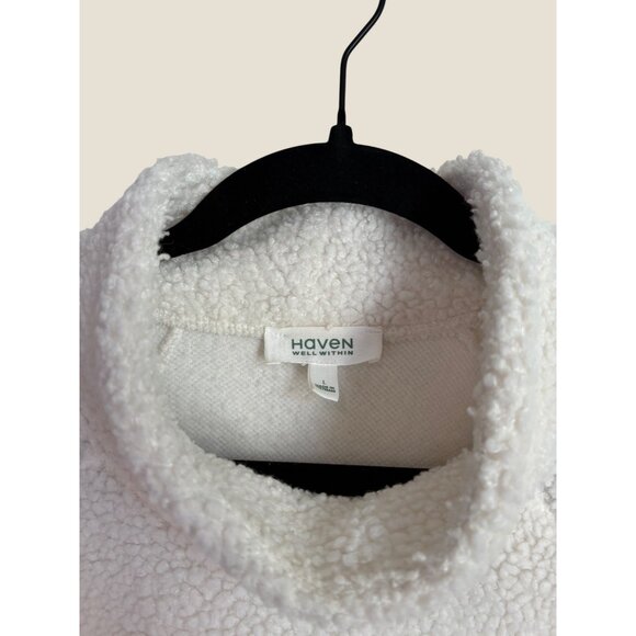 Haven Well Within Cozy Sherpa Funnel Neck Lounge Tunic Sweater Cream White L - Picture 3 of 13